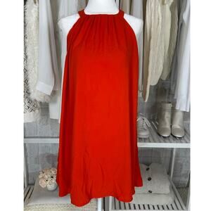 One Clothing Women's Size M Orange Halter Neck Button Back Swing Dress #0430
